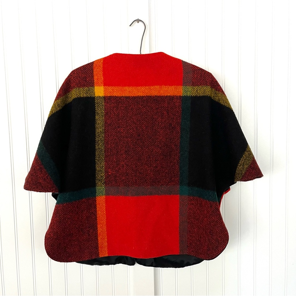 Vintage 70s 80s Rainbow Colorful Plaid Poncho Jacket Medium Short Soft Buttons - Picture 6 of 13